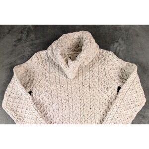 Aran Mór Ireland 100% Merino Wool Cable‎ Knit Cowl Neck Sweater Oatmeal  F233